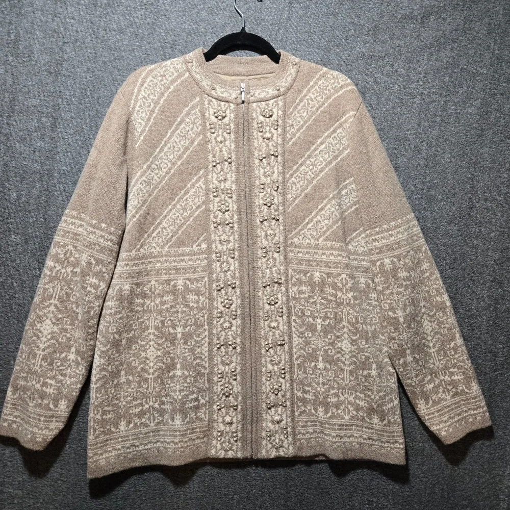 Pendleton Women's 100%‎ Lambswool Full Zip Lined Sweater Jacket Tan Large Nordic